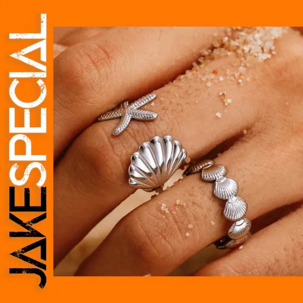 Adjustable Stainless Steel Sea Star Shell Ring