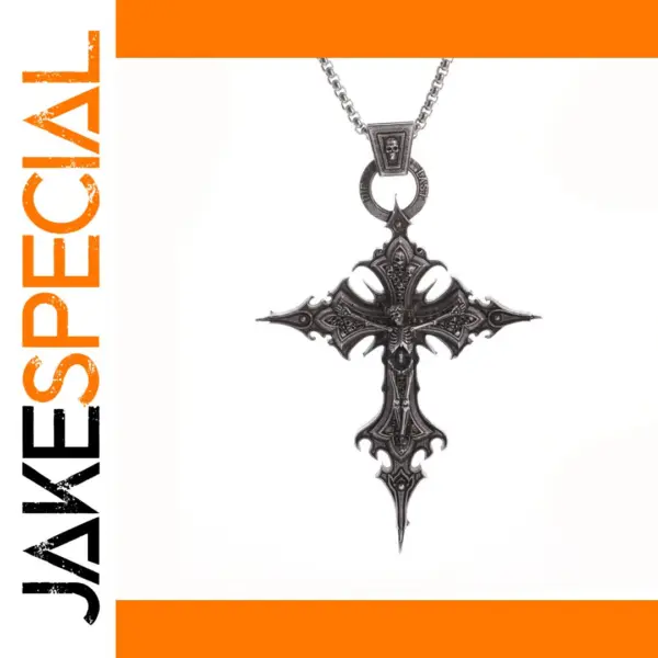 Vintage Gothic Skull Jesus Cross Pendant Necklace