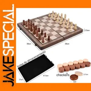 Walnut Wooden Chess Set with Foldable Board