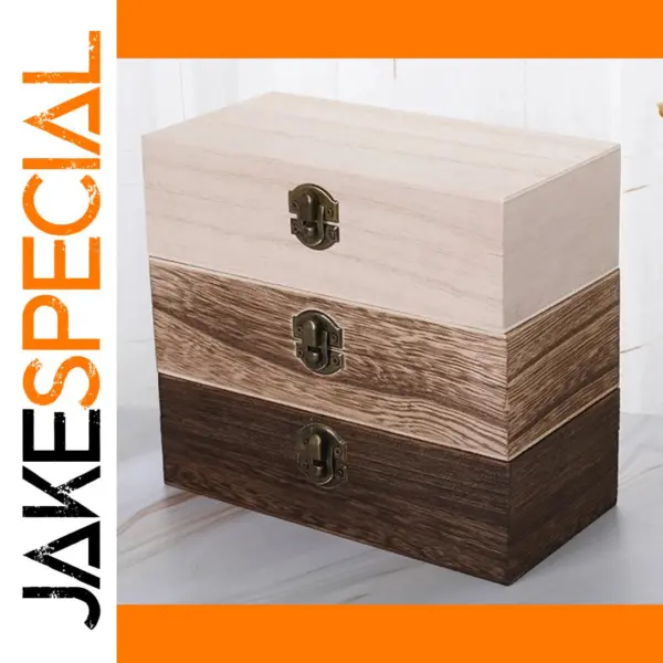 Rectangular Wooden Storage Box with Retro Buckle