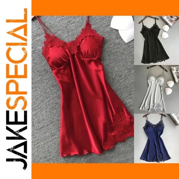 Silk Halter Nightdress with Lace Robe Set