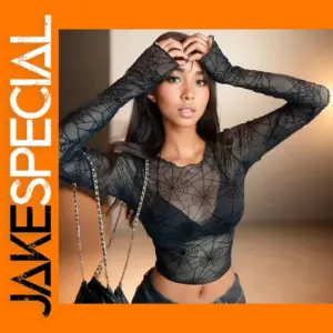 Black Spider Mesh Crop Top for Women