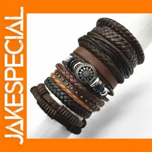 Brown Woven Leather Wrap Bracelets Set of 10