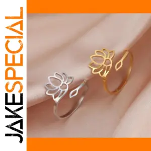 Vintage Lotus Flower Adjustable Stainless Steel Ring