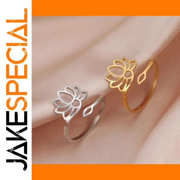 Vintage Lotus Flower Adjustable Stainless Steel Ring