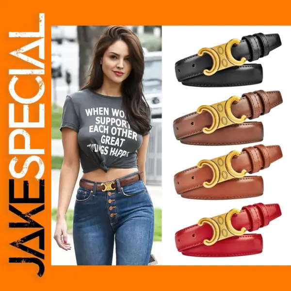 Luxury Women's Leather Belt with Gold Buckle