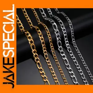 Gold Stainless Steel Figaro Chain Necklace
