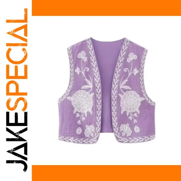 Vintage Floral Embroidered Women's Vest Jacket