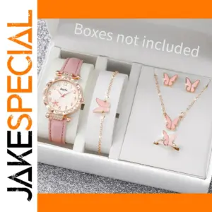 6PCS Women's Floral Leather Band Watch Set