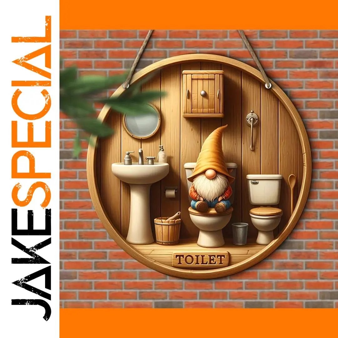 Country Gnome Toilet Logo Wooden Decor Plate 1 Country Gnome Toilet Logo Wooden Decor Plate