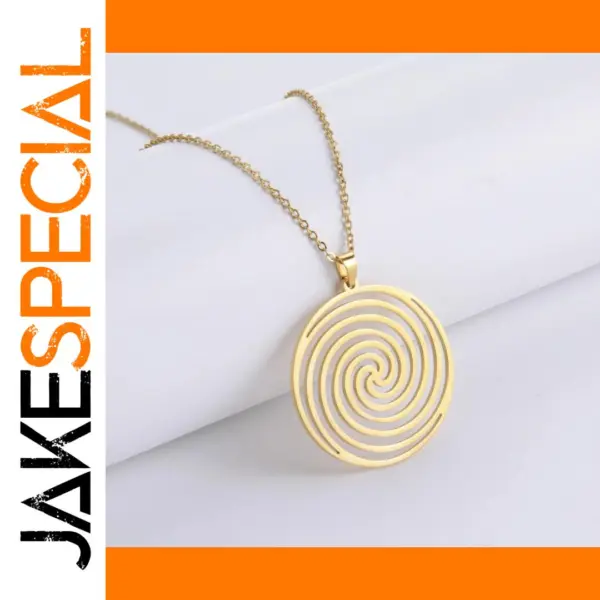 Geometric Spiral Pendant Necklace in Gold Steel