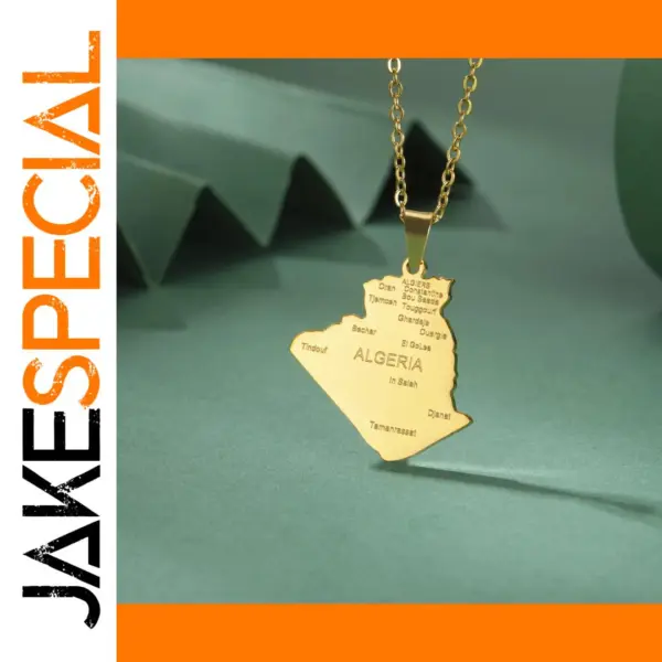 Stainless Steel Algeria Map Pendant Necklace