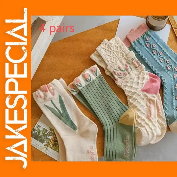Floral Socks Set for Women - 4 Pairs