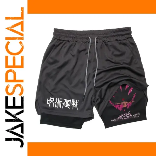 Men's 2 In 1 Anime Gym Shorts Summer