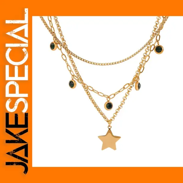 Vintage Green Star Pendant Necklace for Women