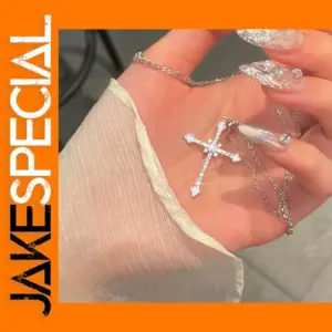Silver CZ Cross Pendant Necklace for Women