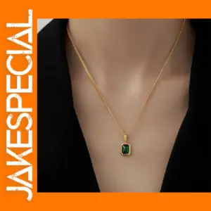 Vintage Green Zircon Square Pendant Necklace