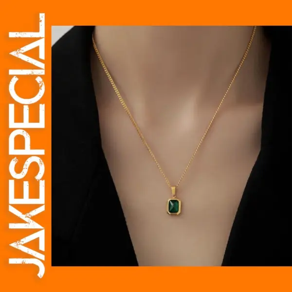 Vintage Green Zircon Square Pendant Necklace