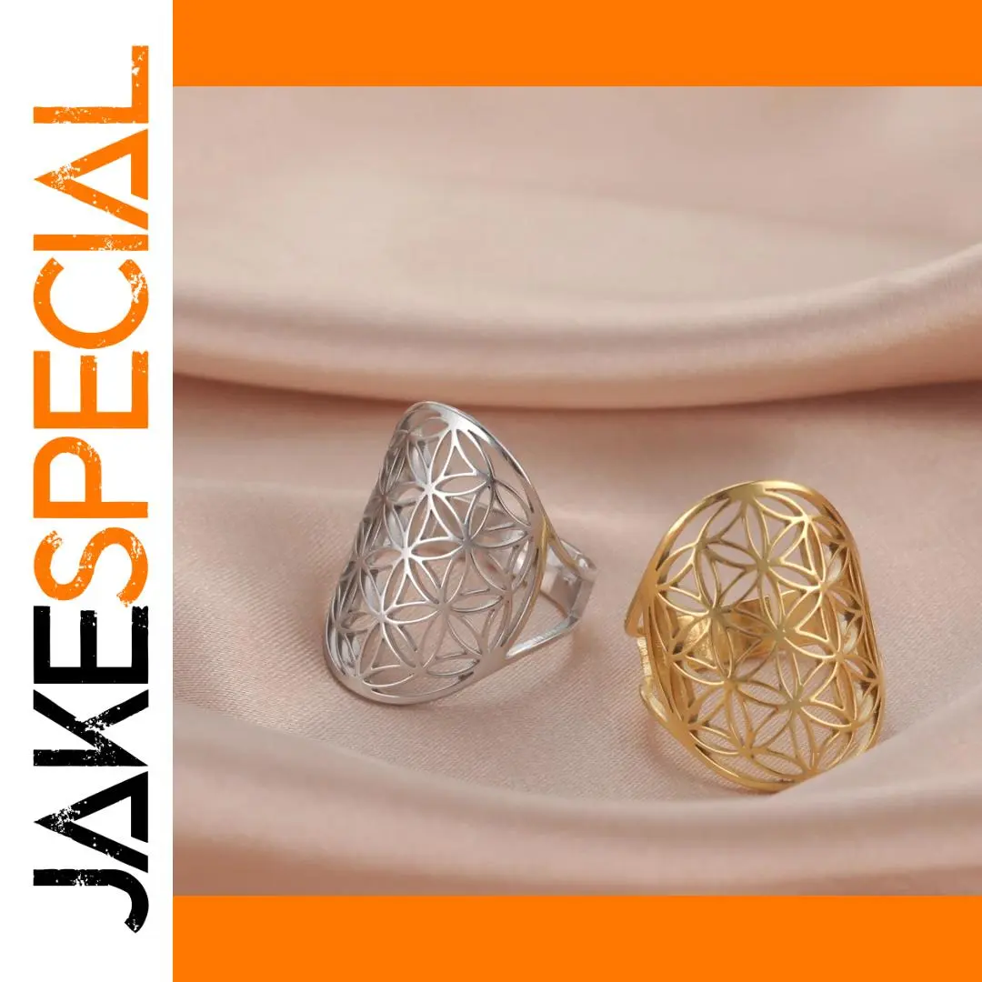 Stainless Steel Flower of Life Adjustable Ring 1 Stainless Steel Flower of Life Adjustable Ring