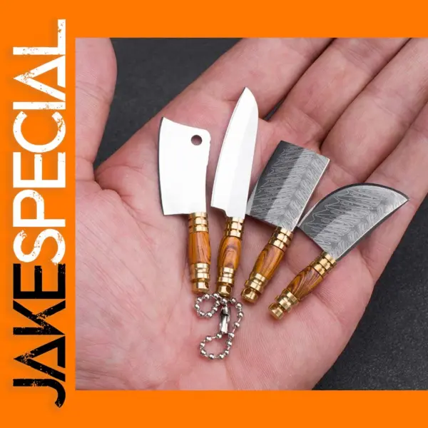 Mini Folding Damascus Design Keychain Knife
