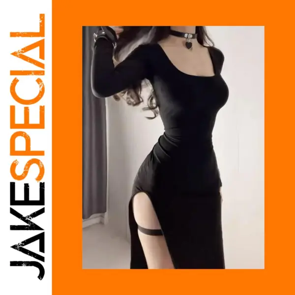 Elegant Black Side Slit Bodycon Dress