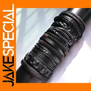 10 Pcs Adjustable PU Leather Bracelets Set