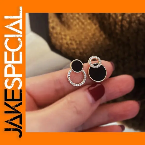 Asymmetrical Black Round Stud Earrings