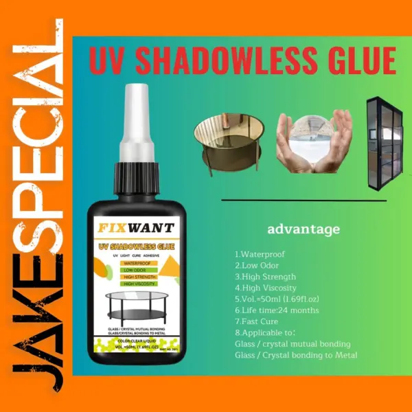 FIXWANT UV Crystal Glass Adhesive 50ML for Metal Bonding
