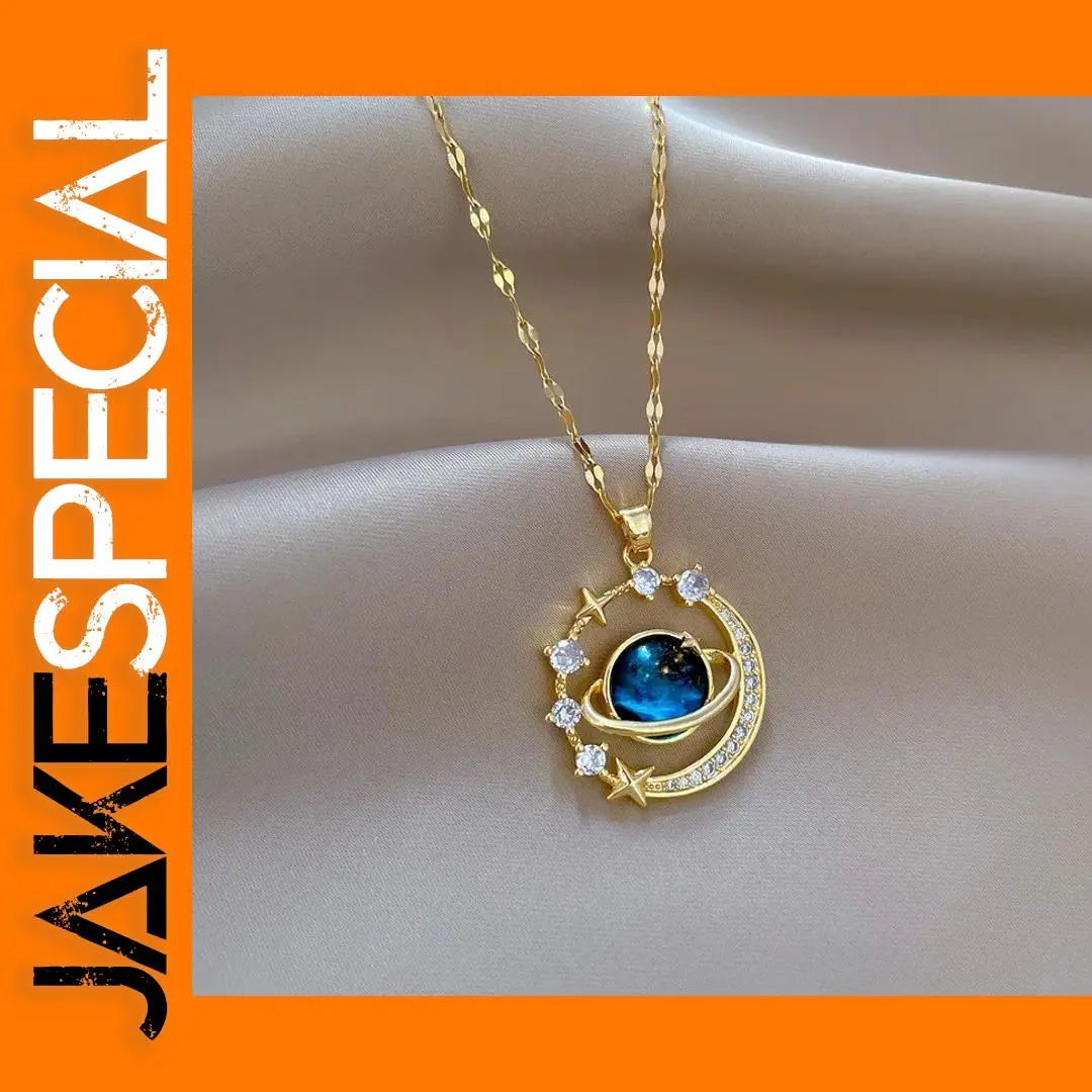 Luxury Zircon Planet Moon Pendant Necklace 1 Luxury Zircon Planet Moon Pendant Necklace