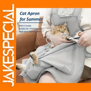 Light Gray Cat Grooming Apron with 4 Holes