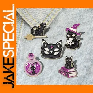 Gothic Animal Enamel Brooch with Cat Design