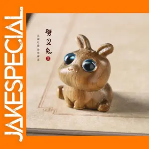 Cute Wooden Blue Eyed Rabbit Keychain Pendant