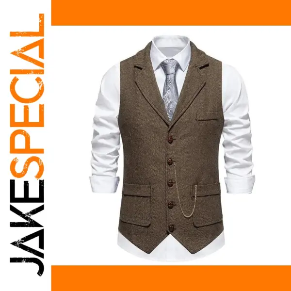 Men's Herringbone Tweed Suit Vest XXL