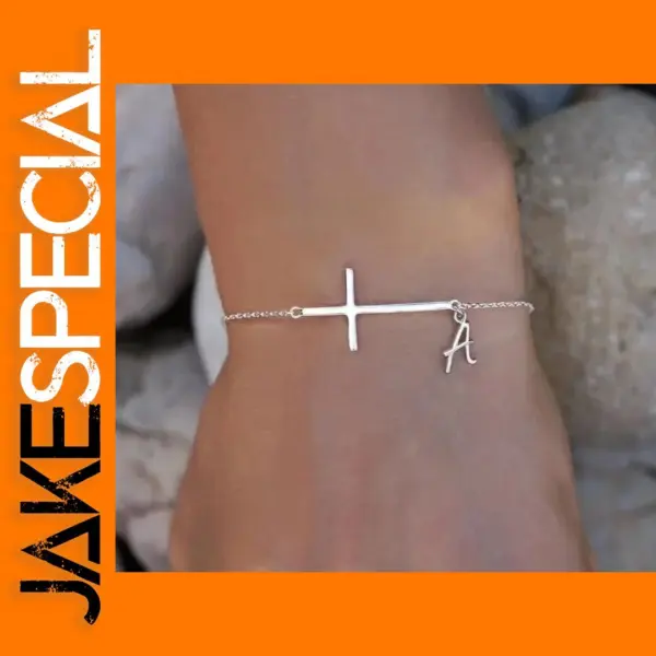 Dainty Initial Cross Bracelet in Silver Plated