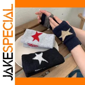 Knit Half-Finger Gloves with Pentagram Design