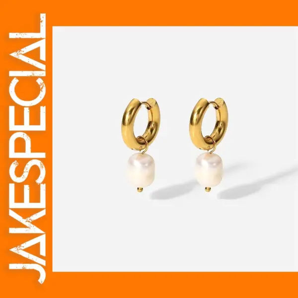 Stainless Steel Gold Plated Pearl Drop Earrings