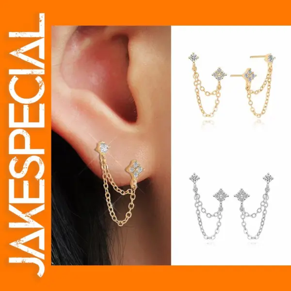 Elegant Women's Double Ear Studs with Chains