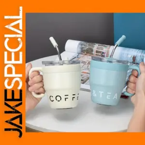480ml Stainless Steel Coffee Cup with Straw