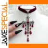 Neo-Gothic Red Velvet Cross Choker