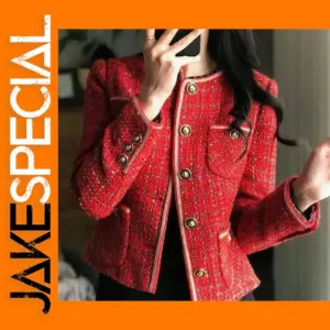 Vintage Red Tweed Coat for Women