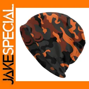Camo Black Orange Beanie Hat for All Seasons