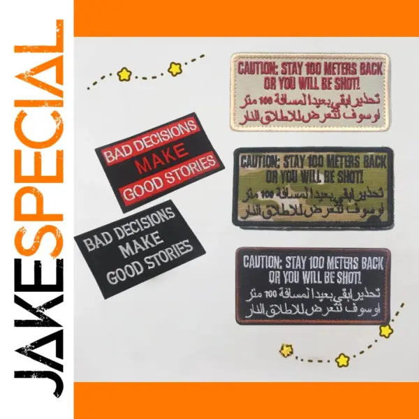 Embroidered Tactical Patch Caution Stay 100m