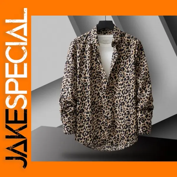 Leopard Print Long Sleeve Shirt for Men