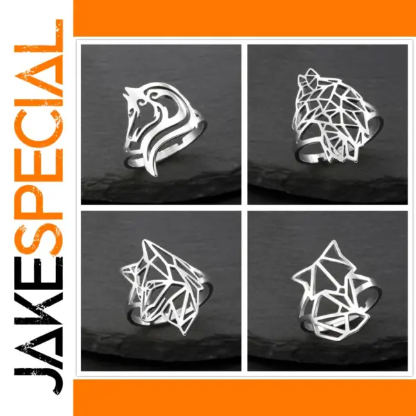Adjustable Fox Wolf Dog Ring in Stainless Steel