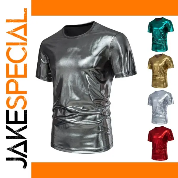 Men's Glossy Silver Gold Casual Party T-Shirt