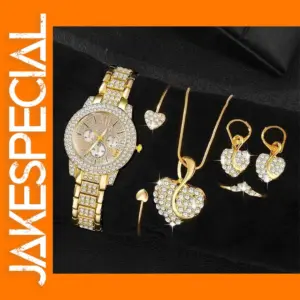Gold Women's Quartz Watch Jewelry Set