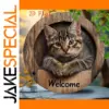 Round Wooden Cat Welcome Sign for Home Decor