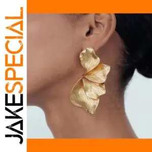 Gold Geometric Metal Leaf Stud Earrings