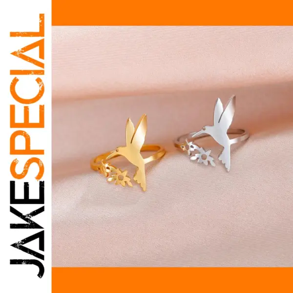 Hummingbird Adjustable Stainless Steel Ring