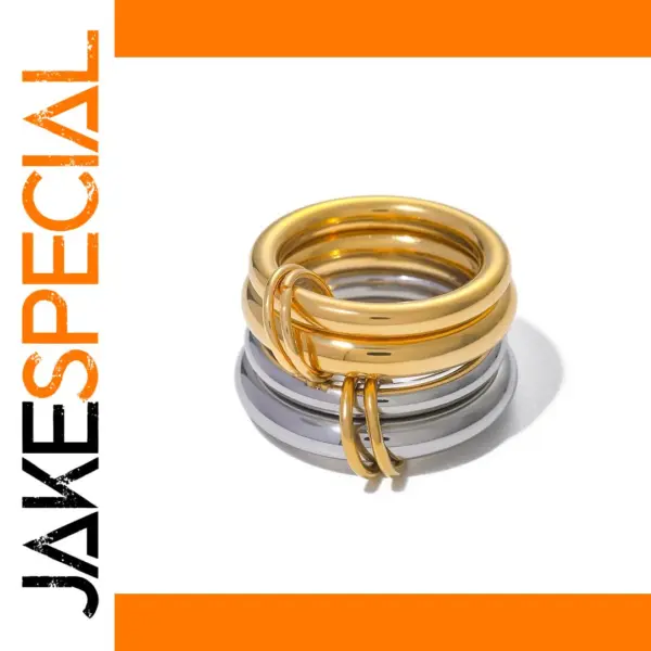 Minimalist 18K Gold Stainless Steel Ring Set